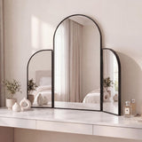 Arjen 3-Way 28 in. W x 28 in. H Medium Arch Trifold Adjustable Aluminum Alloy Framed Vanity Mirror for Tabletop and Wall Mount
