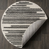 Khalil Modern Berber Stripe Area Rug Cream/Black / Round / 3' Round – BACK