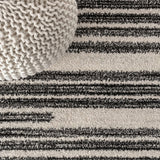 Khalil Modern Berber Stripe Area Rug Black/Cream / Runner / 2'2" X 8' – DETAIL