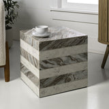 Felix 15" Contemporary Natural Marble Handmade Cube End Table