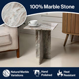 Cecil 18.5" Contemporary Natural Marble Handmade T-Shaped End Table
