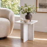 Cecil 18.5" Contemporary Natural Marble Handmade T-Shaped End Table