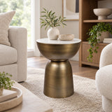 Atarah 2" Contemporary Natural Marble/Metal Handmade Hourglass End Table