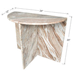 Patrice 20" Art Deco Minimalist Natural Marble Handmade Demilune Side Table