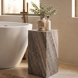 Felix 18" Contemporary Solid Natural Marble Handmade Square Plinth Block Pedestal End Table
