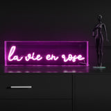 La Vie En Rose Contemporary Glam Acrylic Box USB Operated LED Neon Light - JONATHAN Y