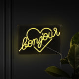Bonjour Heart Contemporary Glam Acrylic Box USB Operated LED Neon Light - JONATHAN Y