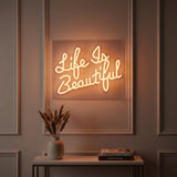 Life is Beautiful Contemporary Glam Acrylic Box USB Operated LED Neon Light Orange / 13.7" X 10.9" – AI-ON