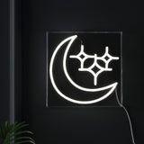 Starry Crescent Square Contemporary Glam Acrylic Box USB Operated LED Neon Light - JONATHAN Y