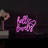 Hello Lovely Square Contemporary Glam Acrylic Box USB Operated LED Neon Light - JONATHAN Y
