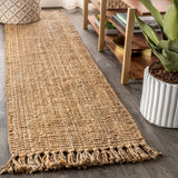 Pata Hand Woven Chunky Jute With Fringe Area Rug