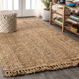 Pata Hand Woven Chunky Jute With Fringe Area Rug - JONATHAN Y