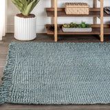 Pata Hand Woven Chunky Jute With Fringe Area Rug