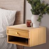 Celerie 15.71" Mid-Century Modern Floating Wall Mounted Nightstand with Soft-Close Rattan Drawer and Cable Hole - JONATHAN Y