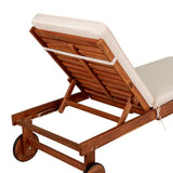 Seabrook Outdoor Acacia Wood Lounger with Cushion, 5-Position Back, Slide Table & Wheels - JONATHAN Y