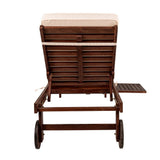 Seabrook Outdoor Acacia Wood Lounger with Cushion, 5-Position Back, Slide Table & Wheels - JONATHAN Y