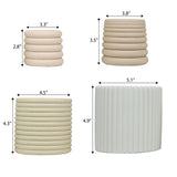 Silas Modern Minimalist Handmade Concrete Fluted Sculptural Cylinder Planter Set with Drainage Holes