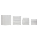 Silas Modern Minimalist Handmade Concrete Fluted Sculptural Cylinder Planter Set with Drainage Holes