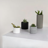 Noa Modern Minimalist Handmade Concrete Fluted Cylinder Planter Set