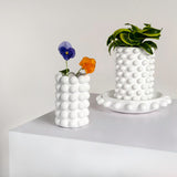 Petra Modern Minimalist Handmade Concrete Bubble Cylinder Vase Set with Decorative Tray