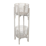 Zachariah 33.5" Bohemian Minimalist Handmade 2-Tier Rattan Indoor Planter Stand