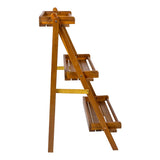 Joy 26.5"W x 22"D x 36"H 3-Tier Acacia Wood Indoor/Outdoor Foldable Compact Freestanding Ladder Plant Stand Display Rack Shelf