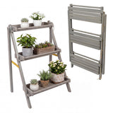 Joy 26.5"W x 22"D x 36"H 3-Tier Acacia Wood Indoor/Outdoor Foldable Compact Freestanding Ladder Plant Stand Display Rack Shelf