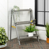 Joy 26.5"W x 22"D x 36"H 3-Tier Acacia Wood Indoor/Outdoor Foldable Compact Freestanding Ladder Plant Stand Display Rack Shelf