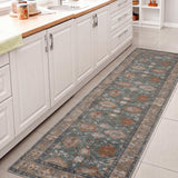 Kisara Oushak Style Distressed Border Non-slip Machine-washable Area Rug