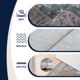 Kisara Oushak Style Distressed Border Non-slip Machine-washable Area Rug