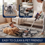 Kisara Oushak Style Distressed Border Non-slip Machine-washable Area Rug