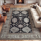 Kisara Oushak Style Distressed Border Non-slip Machine-washable Area Rug
