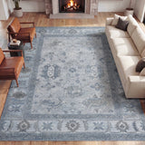 Kisara Oushak Style Distressed Border Non-slip Machine-washable Area Rug
