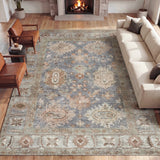 Kisara Oushak Style Distressed Border Non-slip Machine-washable Area Rug