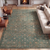 Petunia Distressed All-over Floral Border Non-slip Machine-washable Area Rug