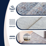 Petunia Distressed All-over Floral Border Non-slip Machine-washable Area Rug
