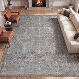 Petunia Distressed All-over Floral Border Non-slip Machine-washable Area Rug