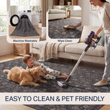 Petunia Distressed All-over Floral Border Non-slip Machine-washable Area Rug
