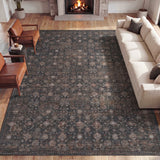 Petunia Distressed All-over Floral Border Non-slip Machine-washable Area Rug