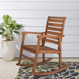 Carey Modern Slat-Back 300-Lbs Support Acacia Wood Patio Outdoor Rocking Chair - JONATHAN Y