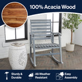 Carey Modern Slat-Back 300-Lbs Support Acacia Wood Patio Outdoor Rocking Chair