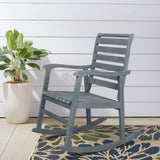 Carey Modern Slat-Back 300-Lbs Support Acacia Wood Patio Outdoor Rocking Chair - JONATHAN Y