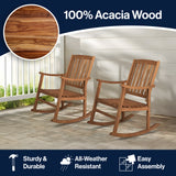 Perry Classic Slat-Back 300-Lbs Support Acacia Wood Patio Outdoor Rocking Chair Set 2