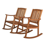 Perry Classic Slat-Back 300-Lbs Support Acacia Wood Patio Outdoor Rocking Chair - JONATHAN Y