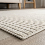 Aarhus Minimalist Scandi Striped Area Rug Ivory/Cream / Square / 9' Square – DETAIL
