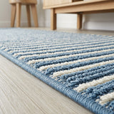 Aarhus Minimalist Scandi Striped Area Rug Blue/Ivory / Runner / 2' X 8' – DETAIL
