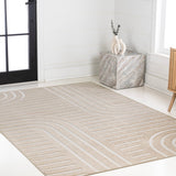 Anders High-Low MidCentury Modern Arch Stripe Two-Tone Indoor/Outdoor Area Rug