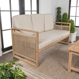 Gable 3-Seat Mid-Century Modern Roped Acacia Wood Outdoor Sofa with Cushions - JONATHAN Y
