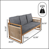 Gable 3-Seat Mid-Century Modern Roped Acacia Wood Outdoor Sofa with Cushions - JONATHAN Y