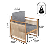 Gable Mid-Century Modern Roped Acacia Wood Outdoor Patio Chair with Cushions - JONATHAN Y